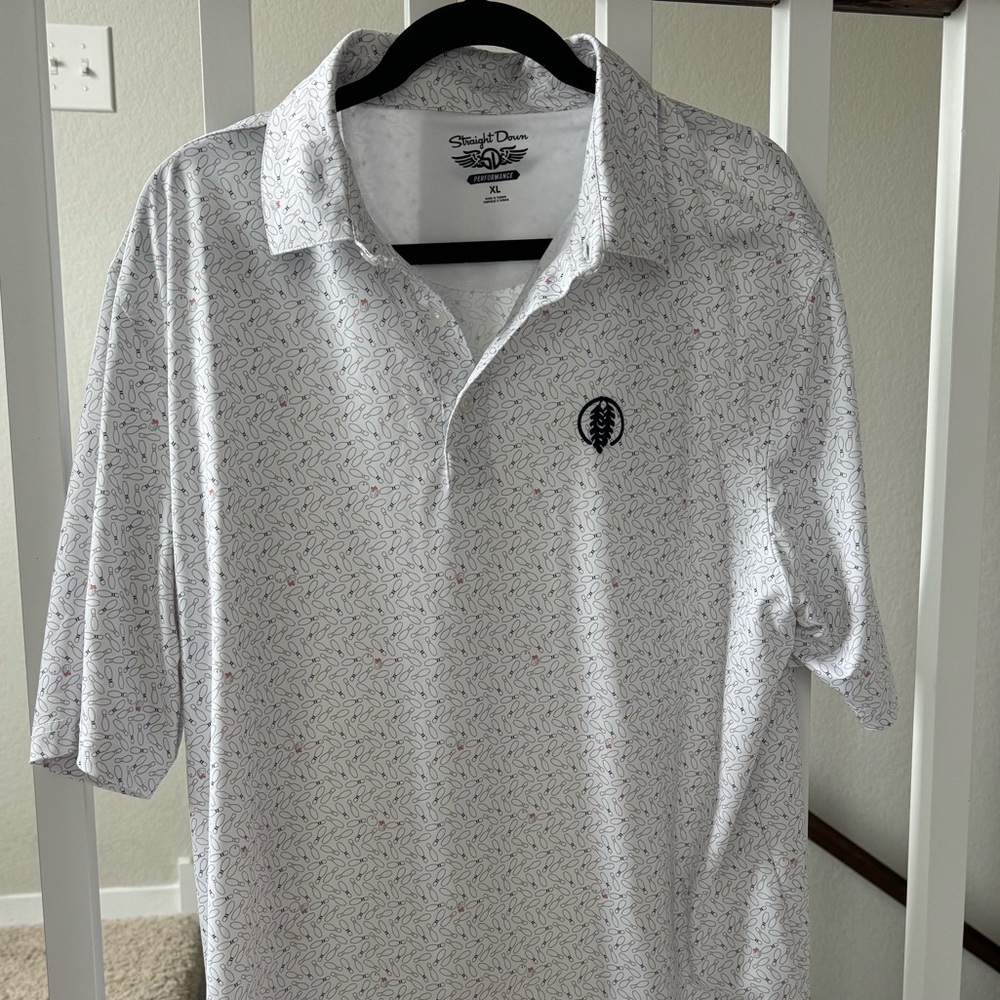Men's White Polo Shirt- Straight Down